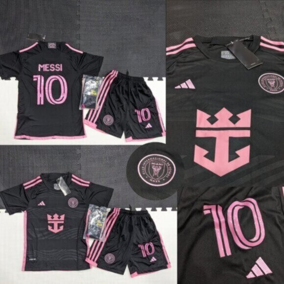 Inter Miami Messi #10 Kids Away Black Jersey, Shorts and Socks - Picture 1 of 7